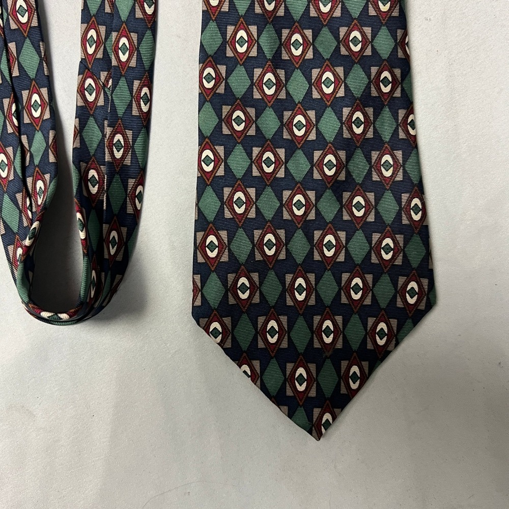 Albert‎ Nipon Silk Tie Geometric Retro Diamond Pattern Navy Green Burgundy Men